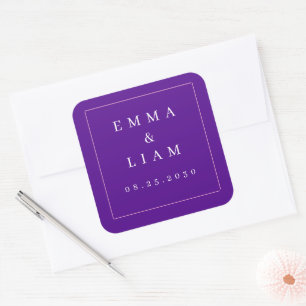 Purple Gold Botanical Floral Wedding Square Sticker