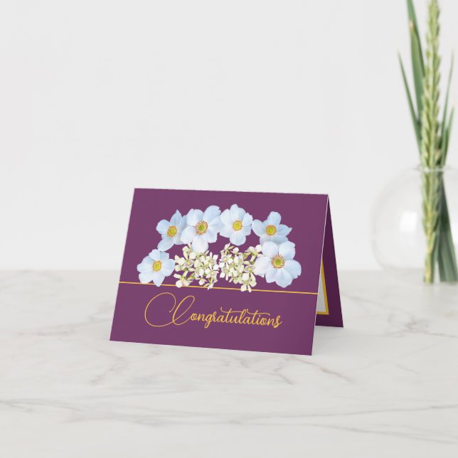 Purple Gold Bouquet Anemone Orchid Congratulations Card (Front)