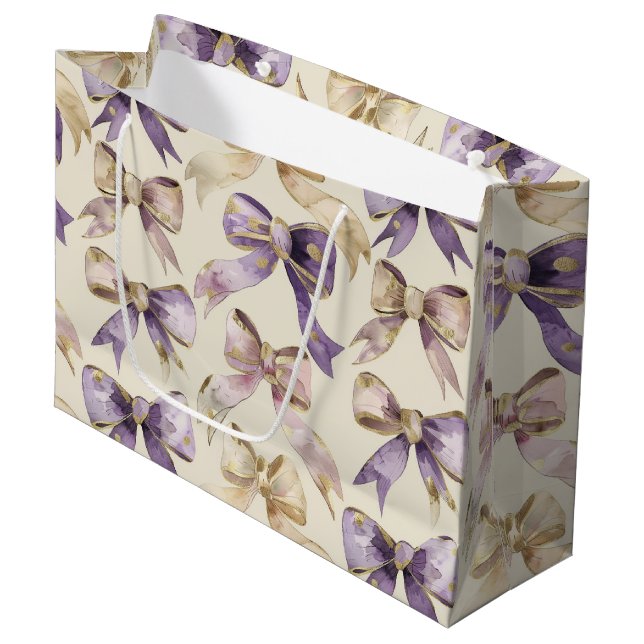 Purple Gold Bows Birthday  Large Gift Bag (Front Angled)