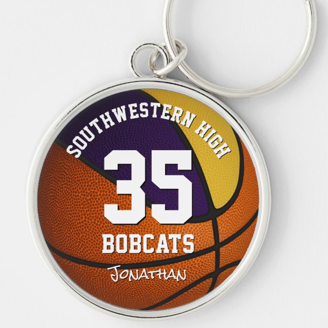 purple gold boy girl basketball jersey number keychain (Front)