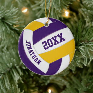 purple gold boys girls team colours volleyball ceramic ornament