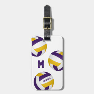 purple gold boys girls volleyball travel team luggage tag