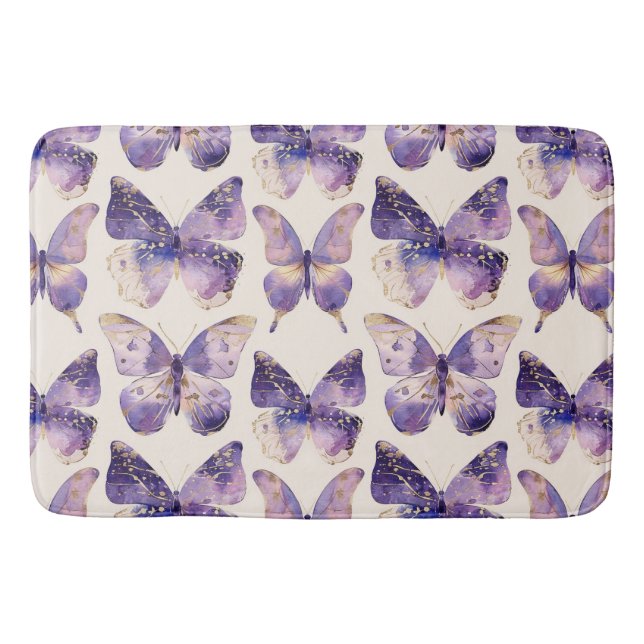 Purple Gold Butterflies  Bath Mat (Front)