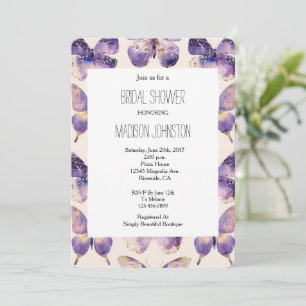Purple Gold Butterflies Bridal Shower Invitation
