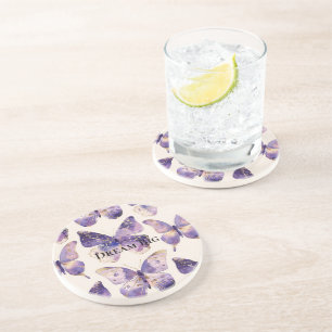Purple Gold Butterflies  Coaster