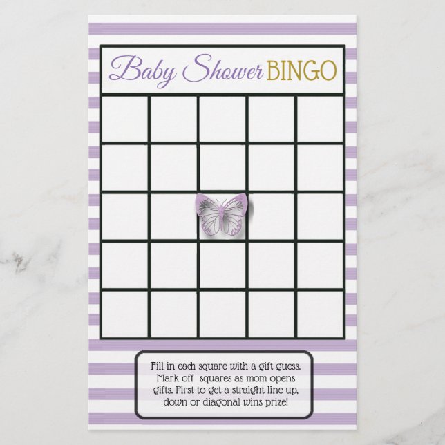 Purple & Gold Butterfly Baby Shower Games Flyer (Front)