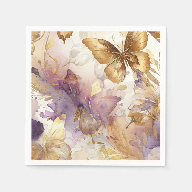 Purple & Gold Butterfly Dress Fantasy Sweet 16  Napkin (Front)