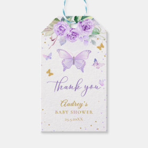 Purple Gold Butterfly Floral Baby Shower Gift Tags