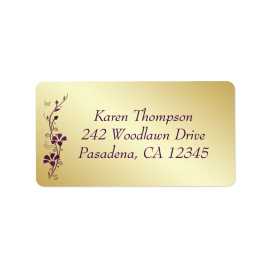 Purple, Gold Butterfly Floral Return Address Label