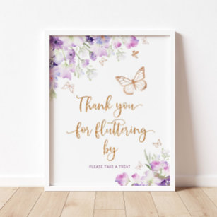 Purple gold butterfly Thank you for fluttering by Poster