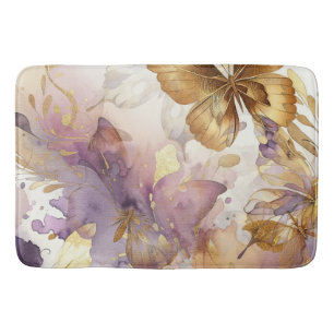 Purple & Gold Butterfly Watercolor Butterflies Bath Mat