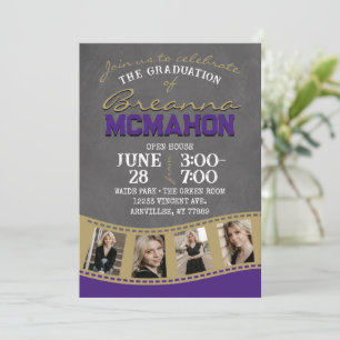 Purple & Gold Chalkboard Filmstrip Graduation Invitation