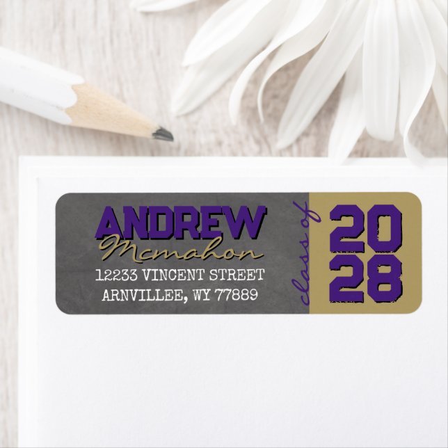 Purple & Gold Chalkboard Graduation Return Address (Insitu)