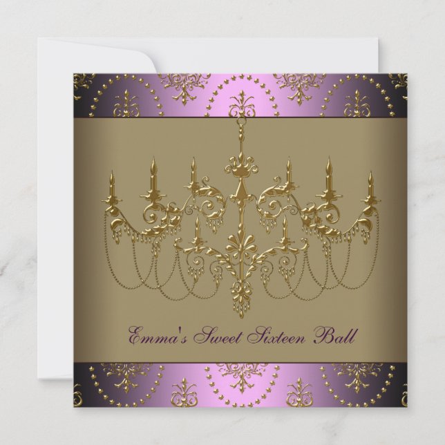 Purple Gold Chandelier Classy Sweet Sixteen Ball Invitation (Front)