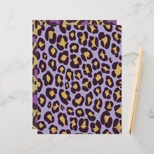 Purple & Gold Cheetah Fur Pattern Scrapbook Paper (Front/Back In Situ)
