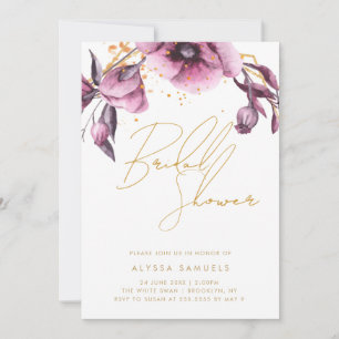 Purple Gold Chic Floral Douche nuptiale Invitation