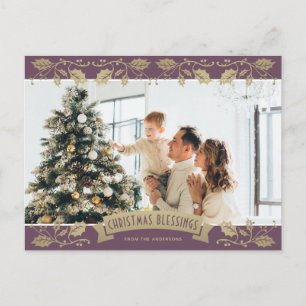 Purple Gold Christmas Blessings Christian Photo Holiday Postcard