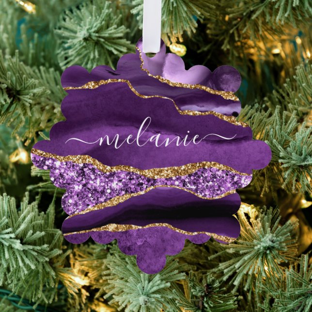 Purple Gold Christmas Ornament Card with Your Name (Insitu (Tree))