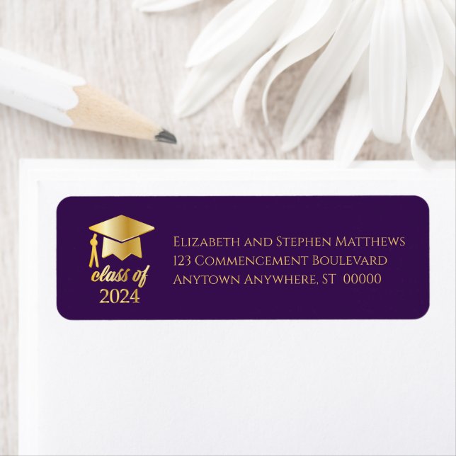 Purple | Gold Class of 2022 Graduation Cap Label (Insitu)