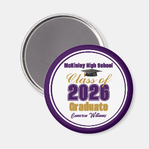 Purple Gold Class of 2026 Graduation Keepsake Magnet
