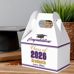 Purple Gold Class of 2026 Graduation Party Favor Box