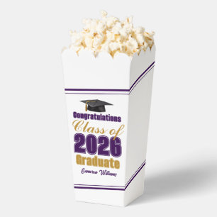 Purple Gold Class of 2026 Graduation Party Popcorn Favor Box