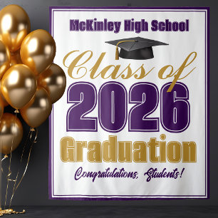 Purple Gold Class of 2026 Graduation Photo Booth Tapestry