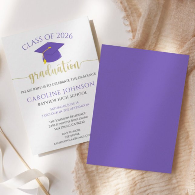 Purple & Gold Class Of Graduation Party Invitation (Creator Uploaded)