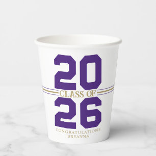 Purple & Gold Class of Personalized Graduation Paper Cups