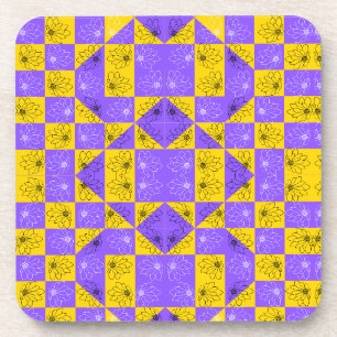 Purple gold Classic Ckeckerboard and flowers Coaster