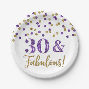 Purple Gold Confetti 30 and Fabulous Paper Plate