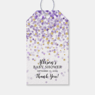 Purple  & Gold Confetti Baby Shower Favour Gift Ta Tags