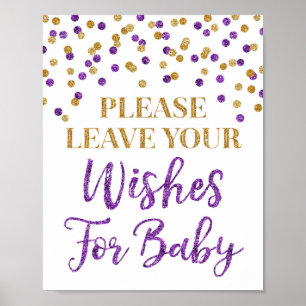 Purple Gold Confetti Baby Shower Wishes for Baby Poster