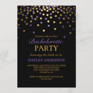 Purple & Gold Confetti Bachelorette Invitation
