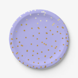 Purple & Gold Confetti Dots Modern Bridal Shower Paper Plate