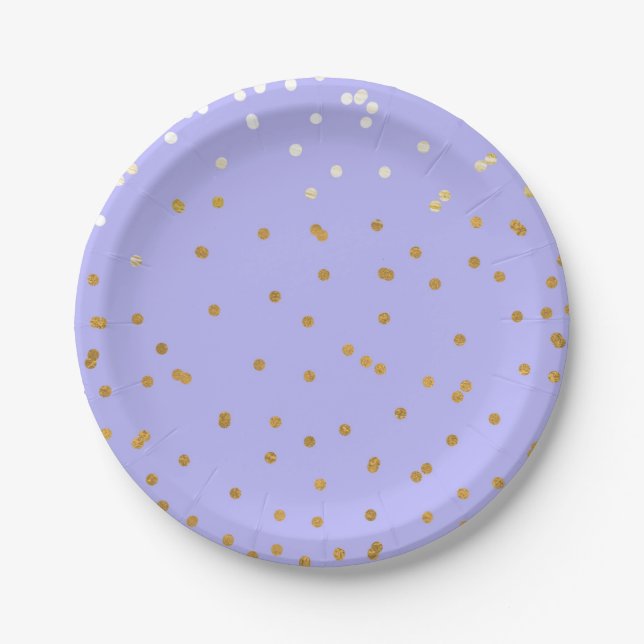 Purple & Gold Confetti Dots Modern Bridal Shower Paper Plate (Front)
