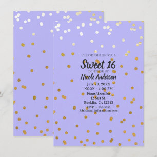 Purple & Gold Confetti Dots Modern Glamour Glam Invitation