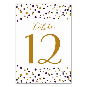 Purple & Gold Confetti Dots Table Numbers