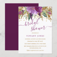 Purple Gold Confetti Floral Bridal Shower Invite