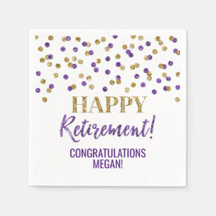 Purple Gold Confetti Happy Retirement Napkin