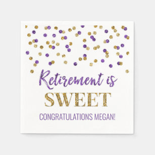 Purple Gold Confetti Retirement is Sweet Napkin