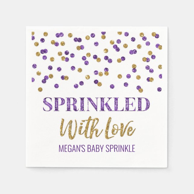 Purple Gold Confetti Sprinkled with Love Napkin (Front)