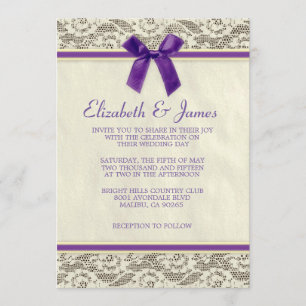 Purple & Gold Country Lace Wedding Invitations