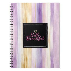 Purple Gold Cream Stripes Pink Black Hello Notebook