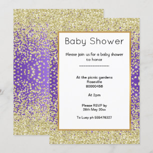 PURPLE GOLD CRYSTAL DIAMOND ELEGANT BABY SHOWER INVITATION
