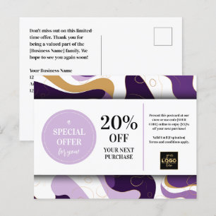 Purple Gold Custom Coupon Discount Postcard