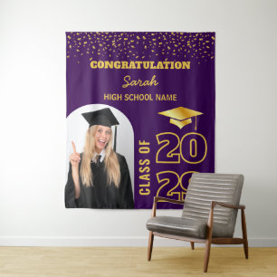 Purple & Gold Custom Graduation Backdrop & Photo Tapestry