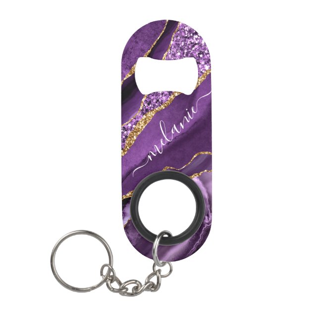 Purple Gold Custom Name Keychain Bottle Opener (Front)