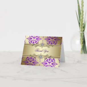 Purple Gold Damask Thank You Cards