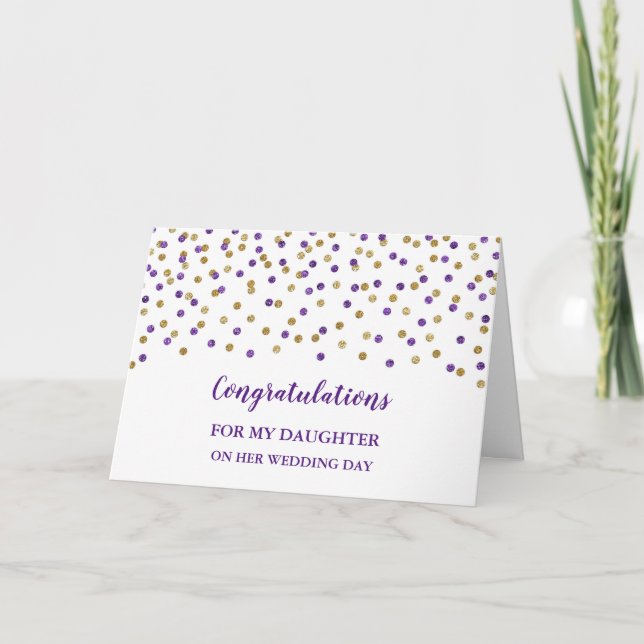 Purple Gold Daughter Wedding Day Congratulations Card (Front)